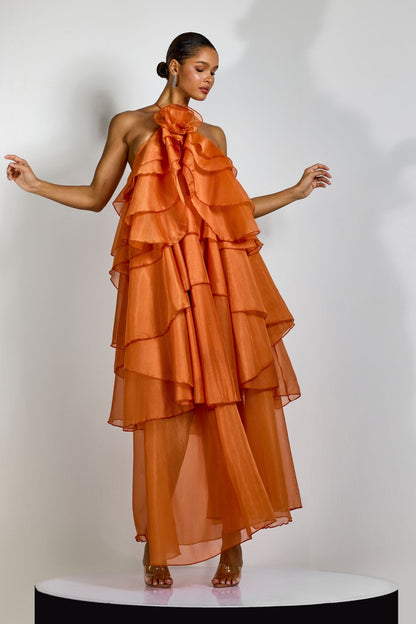 Sibley Halterneck Tiered Ruffle Maxi Dress