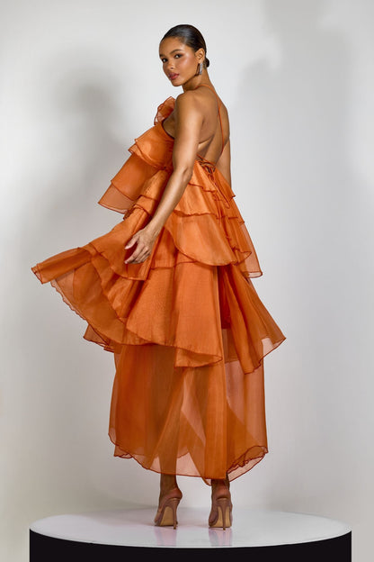 Sibley Halterneck Tiered Ruffle Maxi Dress