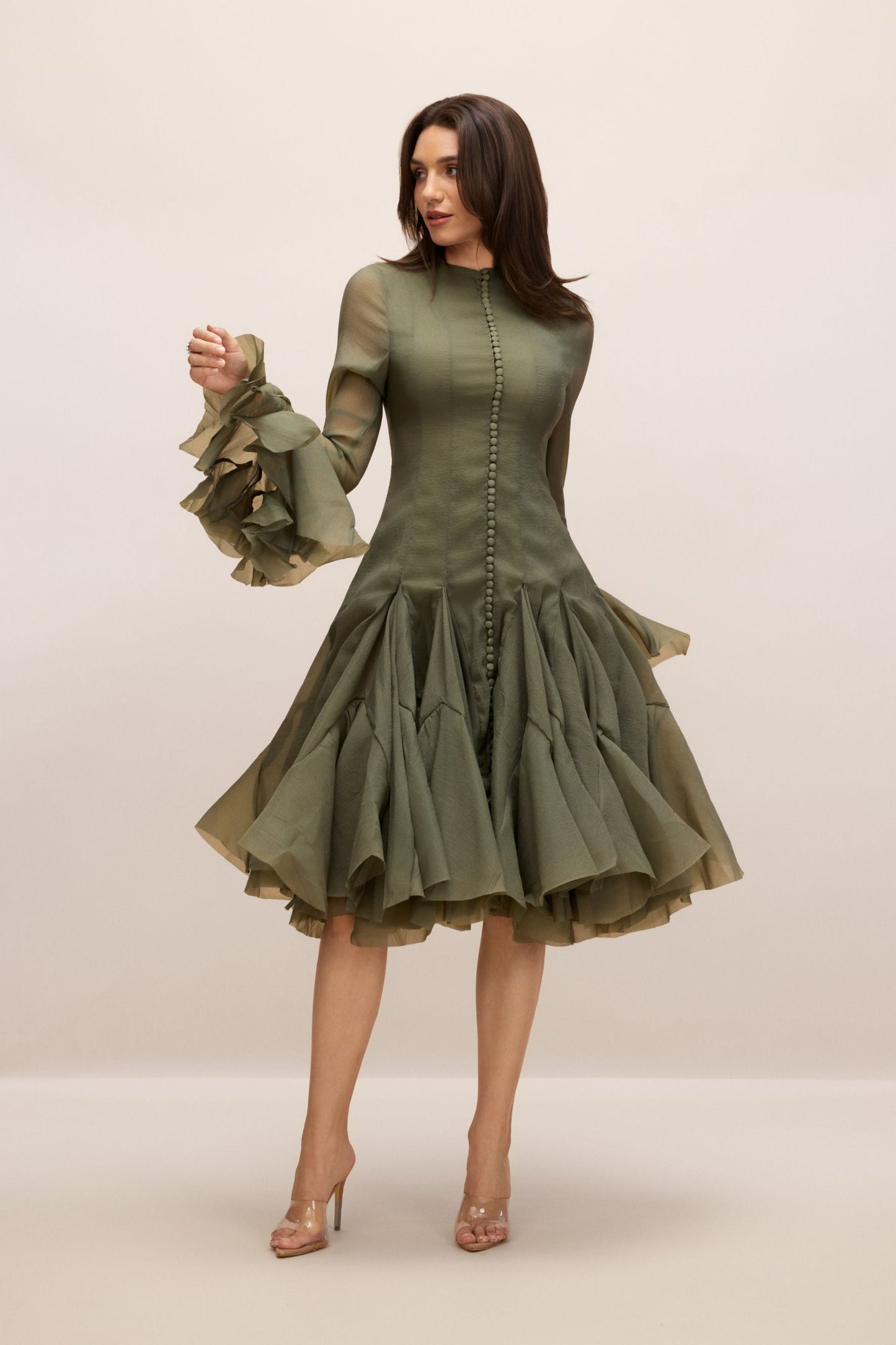 Gloria Long Sleeve Flared Hem Midi Dress