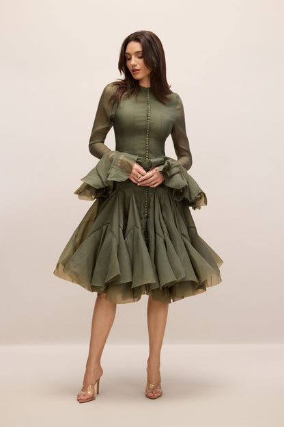 Gloria Long Sleeve Flared Hem Midi Dress