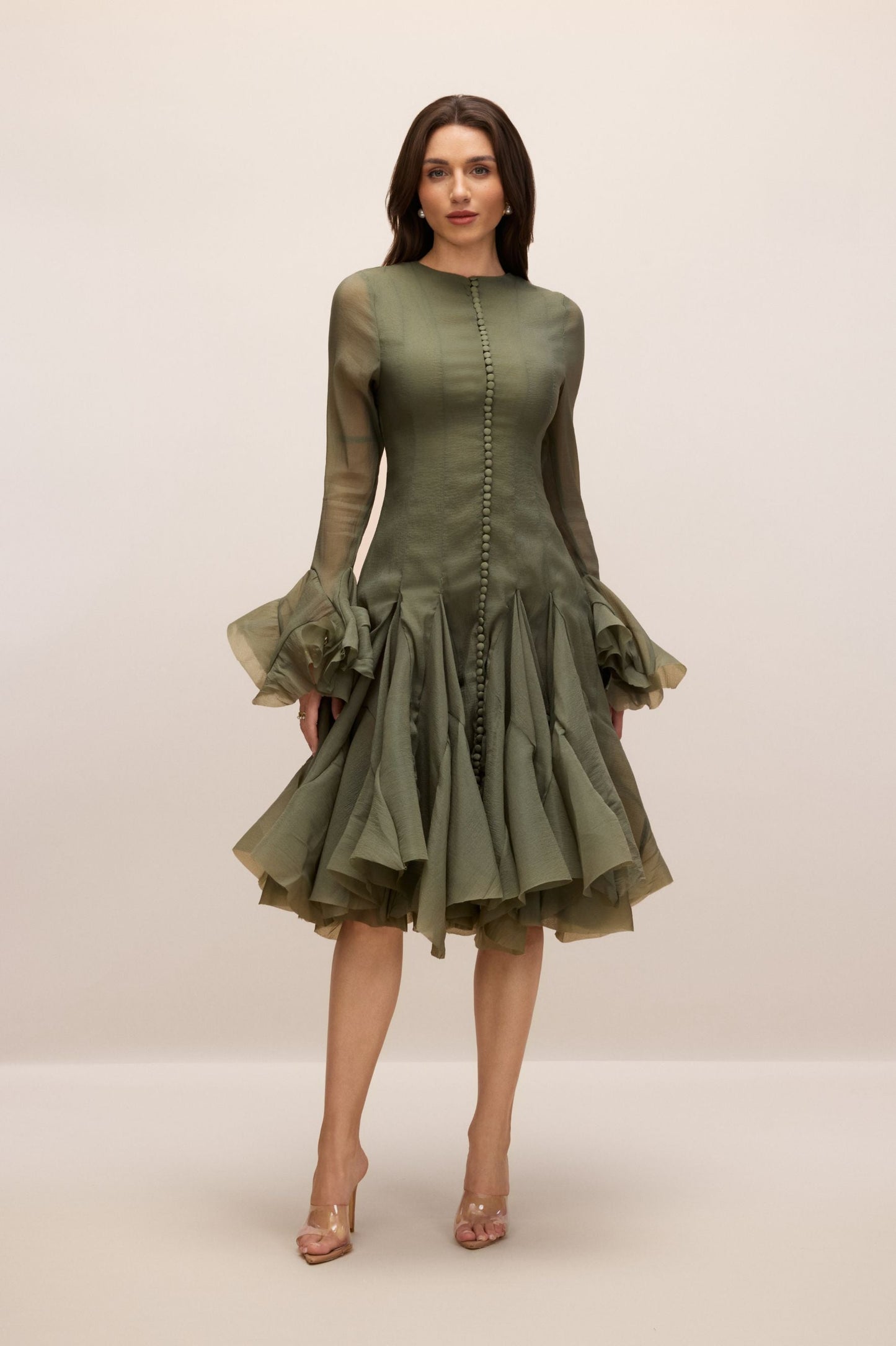 Gloria Long Sleeve Flared Hem Midi Dress