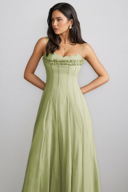 Martina Ruffled Trim Corset Bodice Maxi Dress