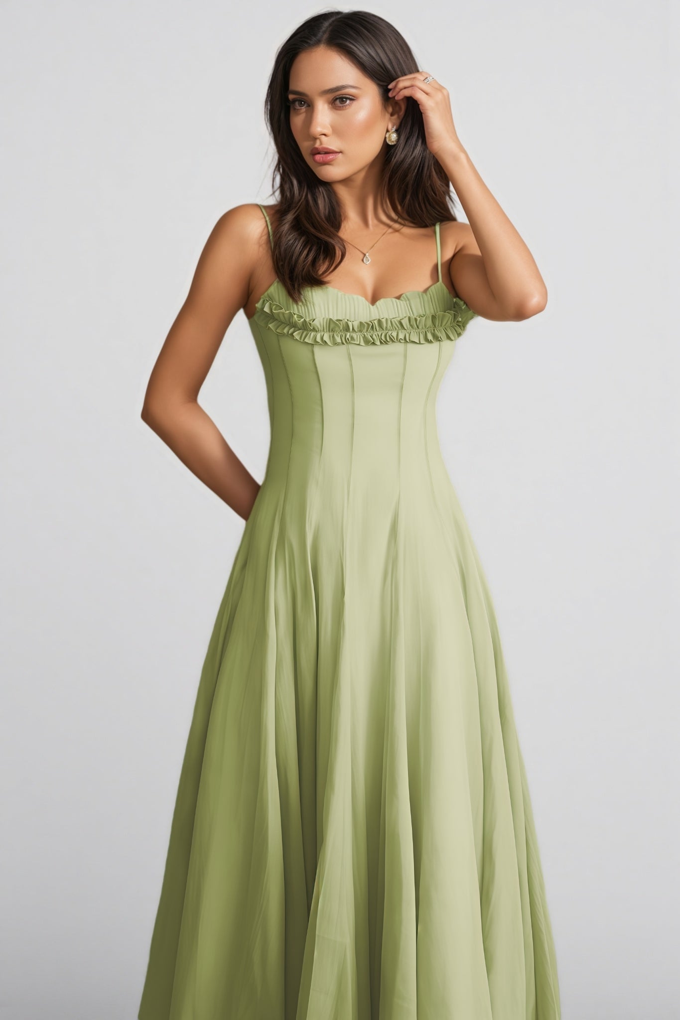 Martina Ruffled Trim Corset Bodice Maxi Dress