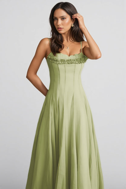 Martina Ruffled Trim Corset Bodice Maxi Dress