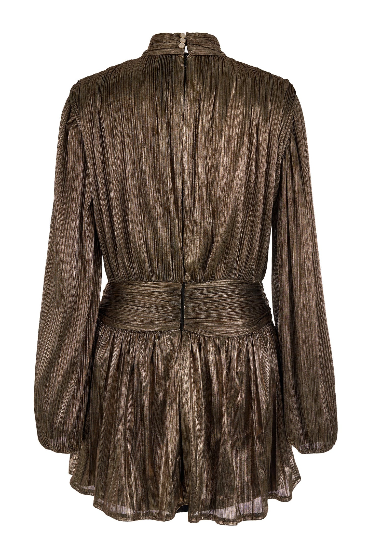 Metallic Fabric Pleated  Stand Collar Mini Dress
