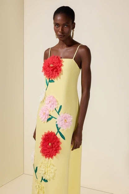 3D Flower Sleeveless Backless Midi Dress