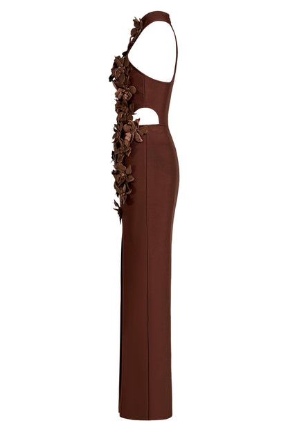 Bandage Halter Neck 3D Flower Maxi Dress