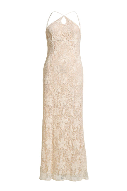 Lace Cut-Out Halter Neck Maxi Dress