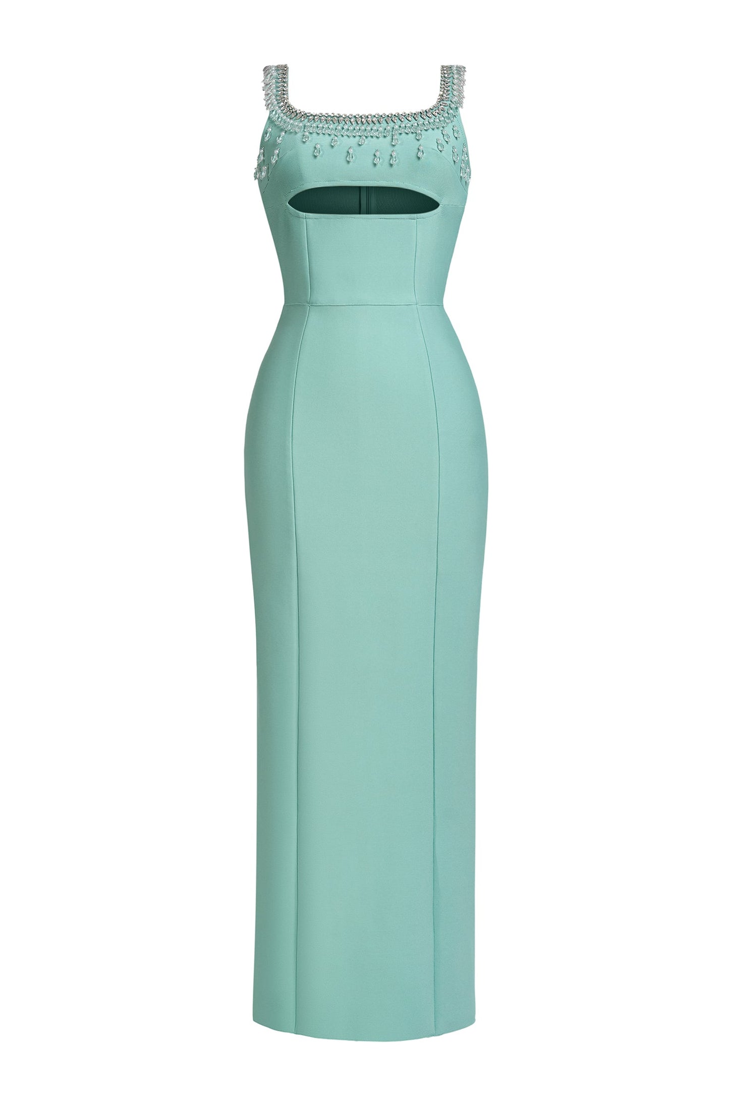 Bandage Cut-Out Beaded Rhinestone Rivets Maxi Dress