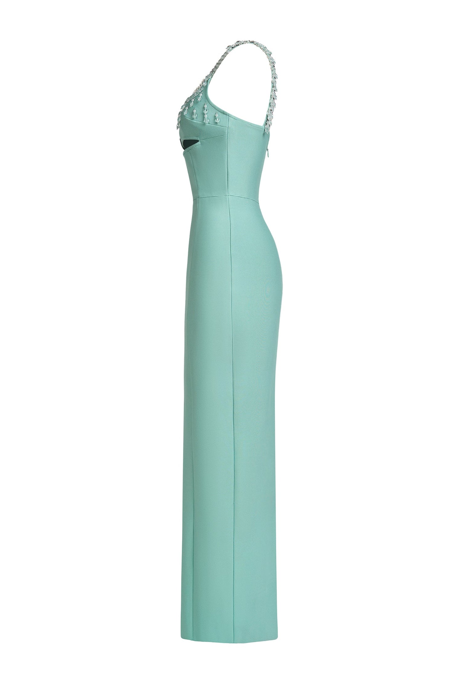 Bandage Cut-Out Beaded Rhinestone Rivets Maxi Dress