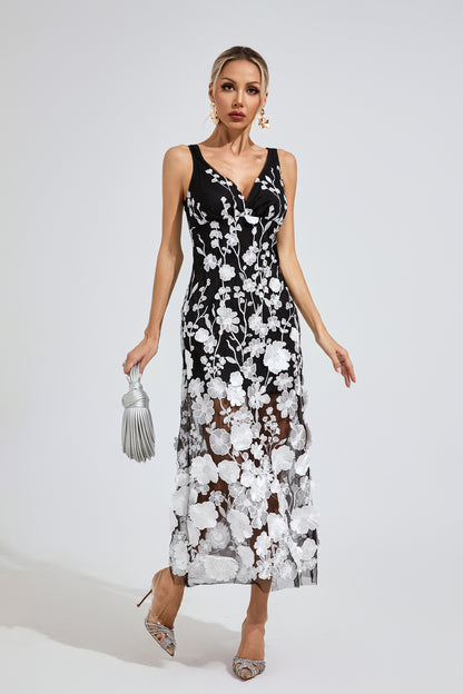 Keller Ture Black Mesh Print Floral Dress