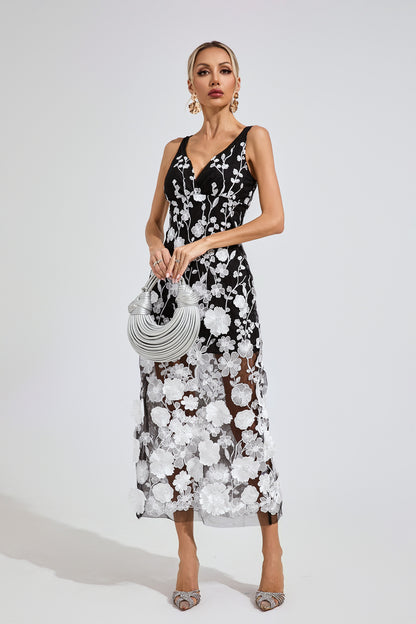 Keller Ture Black Mesh Print Floral Dress
