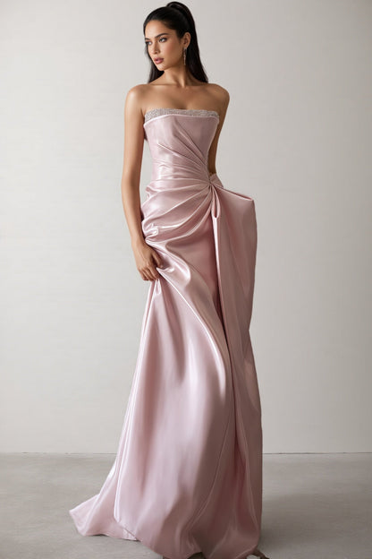 Lyriclr Pink Rhinestone Strapless Maxi Dress