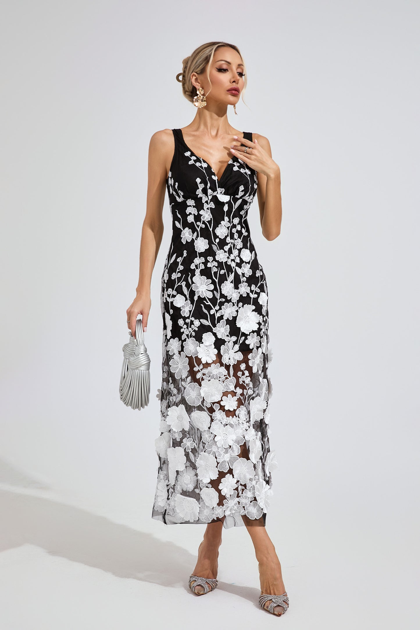 Keller Ture Black Mesh Print Floral Dress
