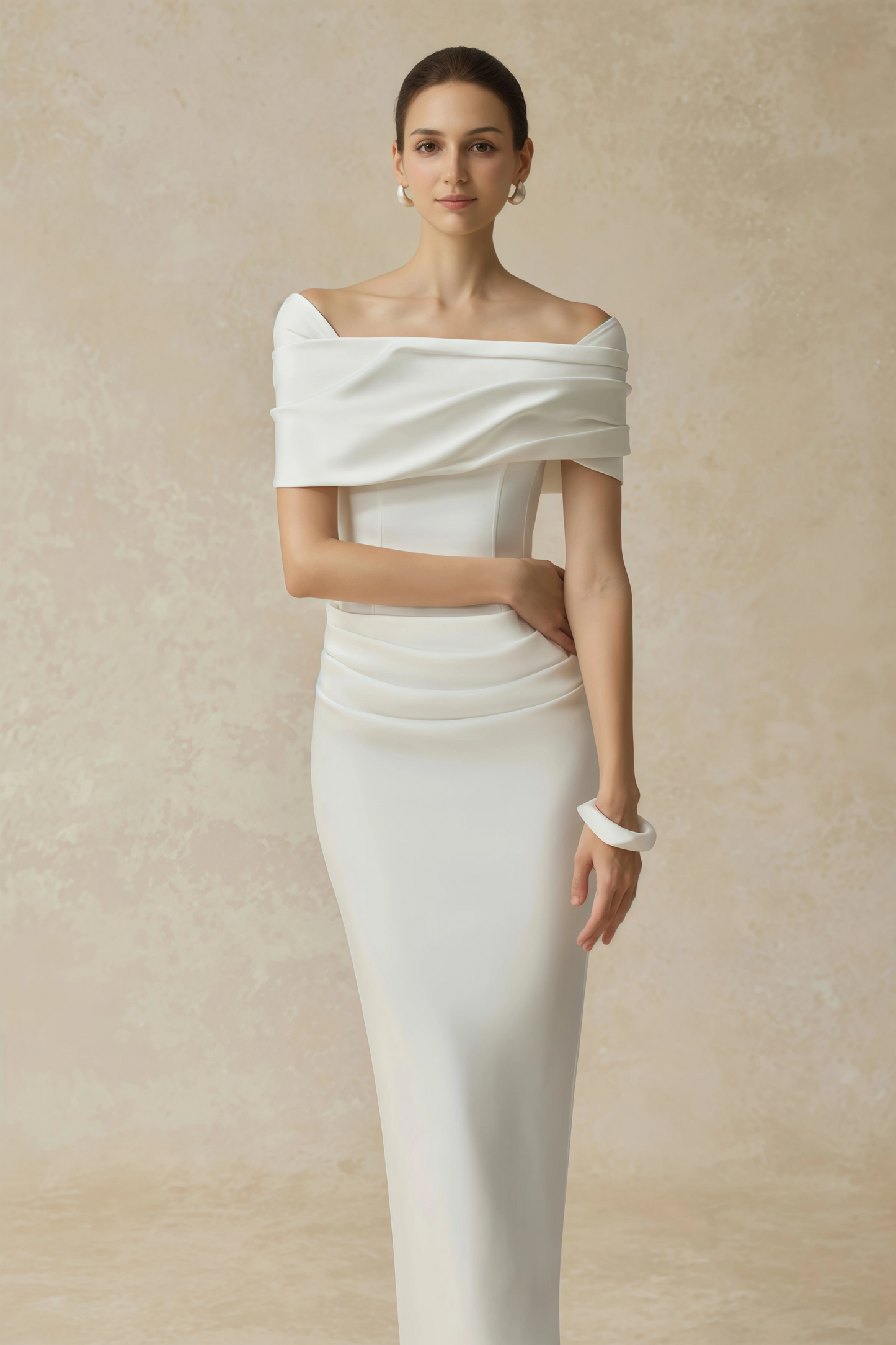 Solara White Draped Midi Dress