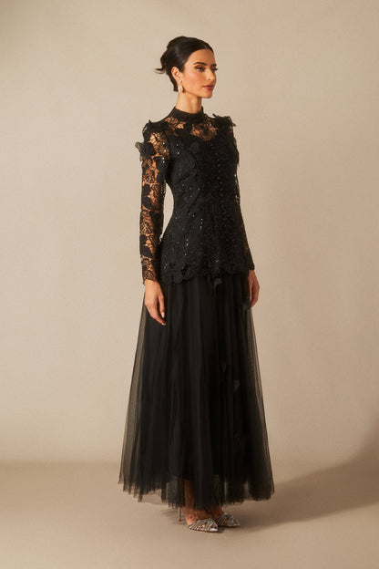 Elizabeth Butterfly Embroidered Lace Maxi Dress