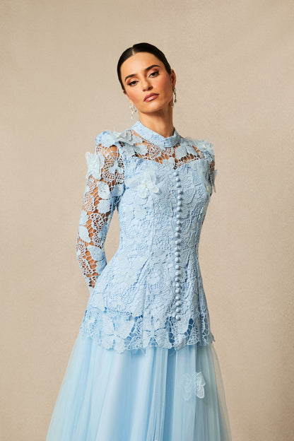Elizabeth Butterfly Embroidered Lace Maxi Dress