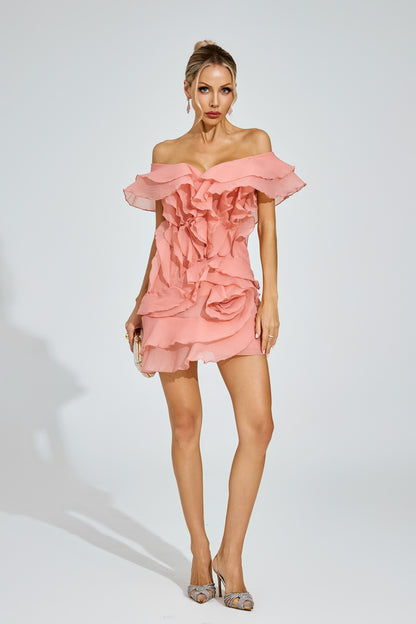 Bronte Coral Ruffled Mini Dress
