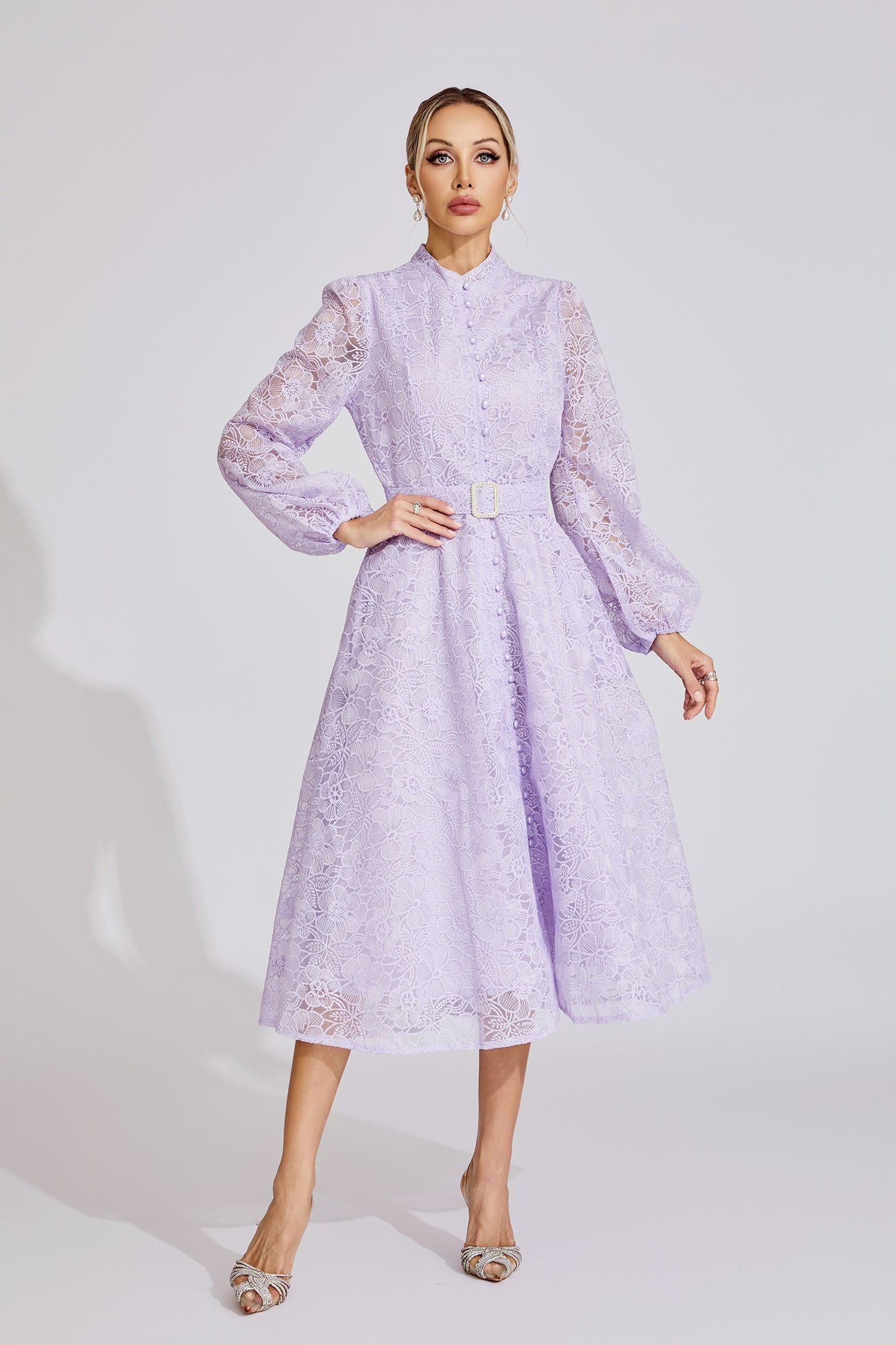 Ada  Purple  Embroidered Lace Maxi Dress