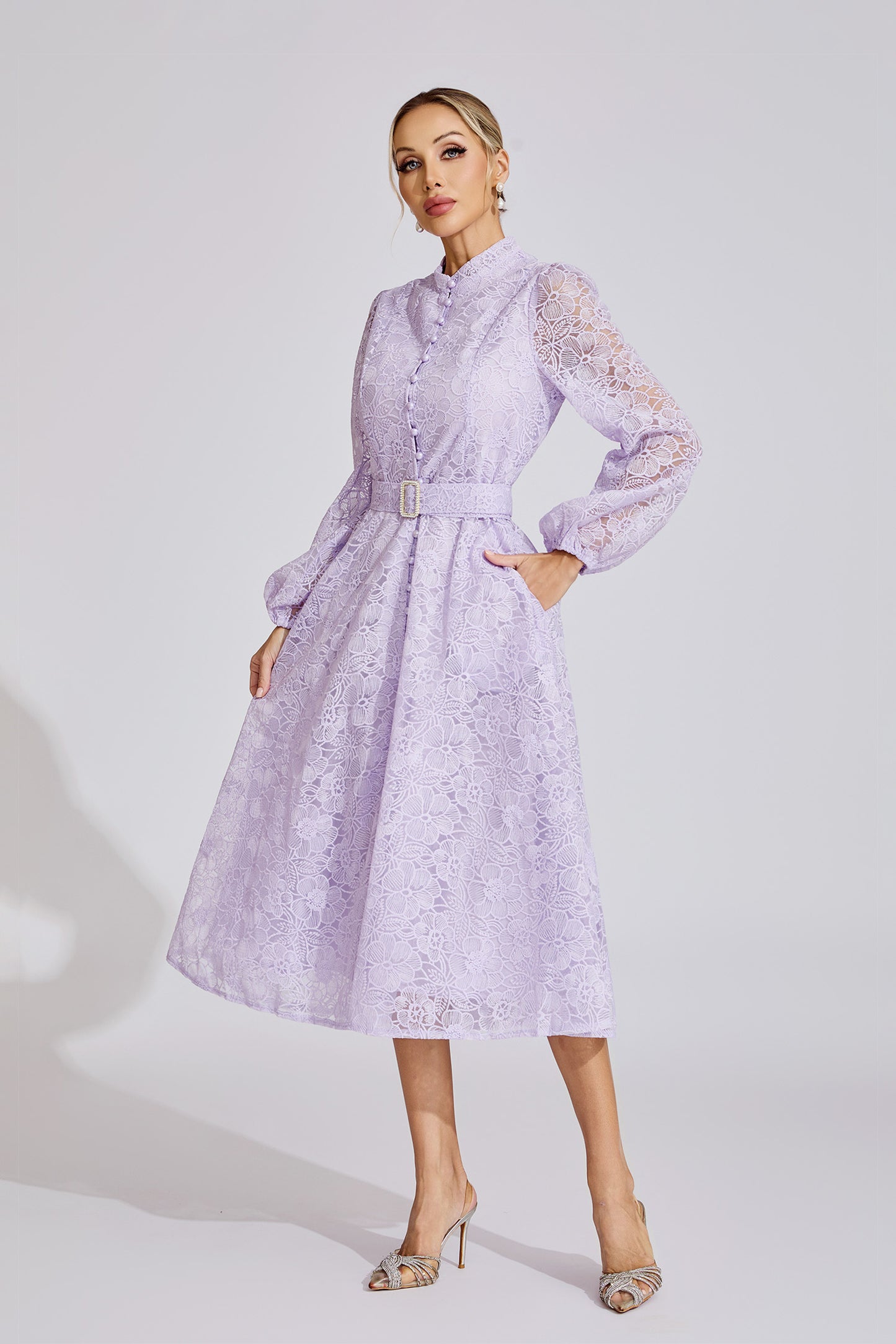 Ada  Purple  Embroidered Lace Maxi Dress