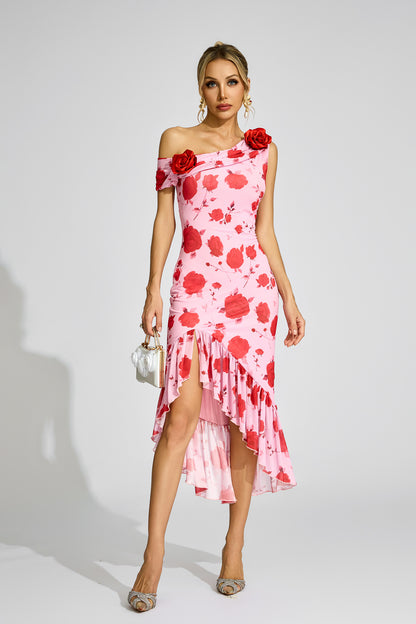 Aldridge Pink Rose - Print One - Shoulder Dress