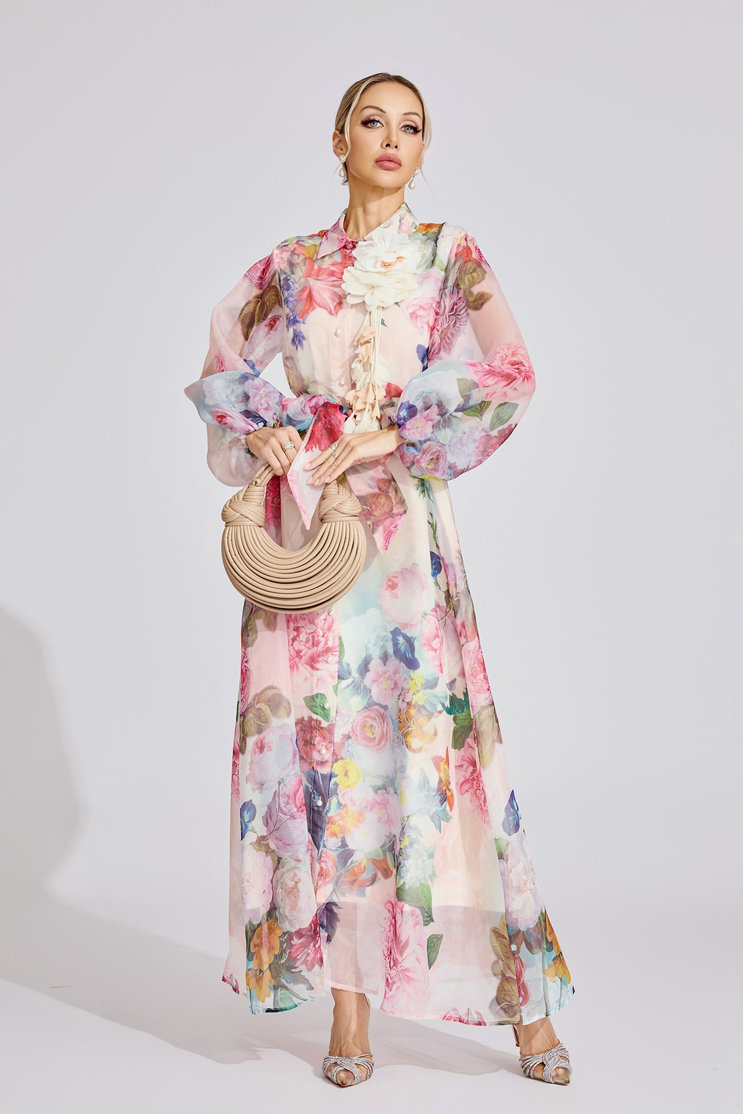 Alma Pink Floral Printed Maxi Dress