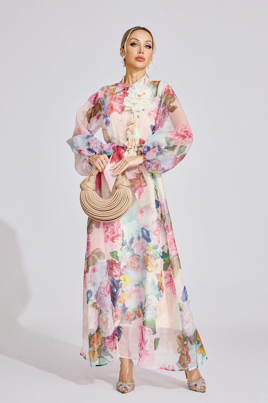Alma Pink Floral Printed Maxi Dress