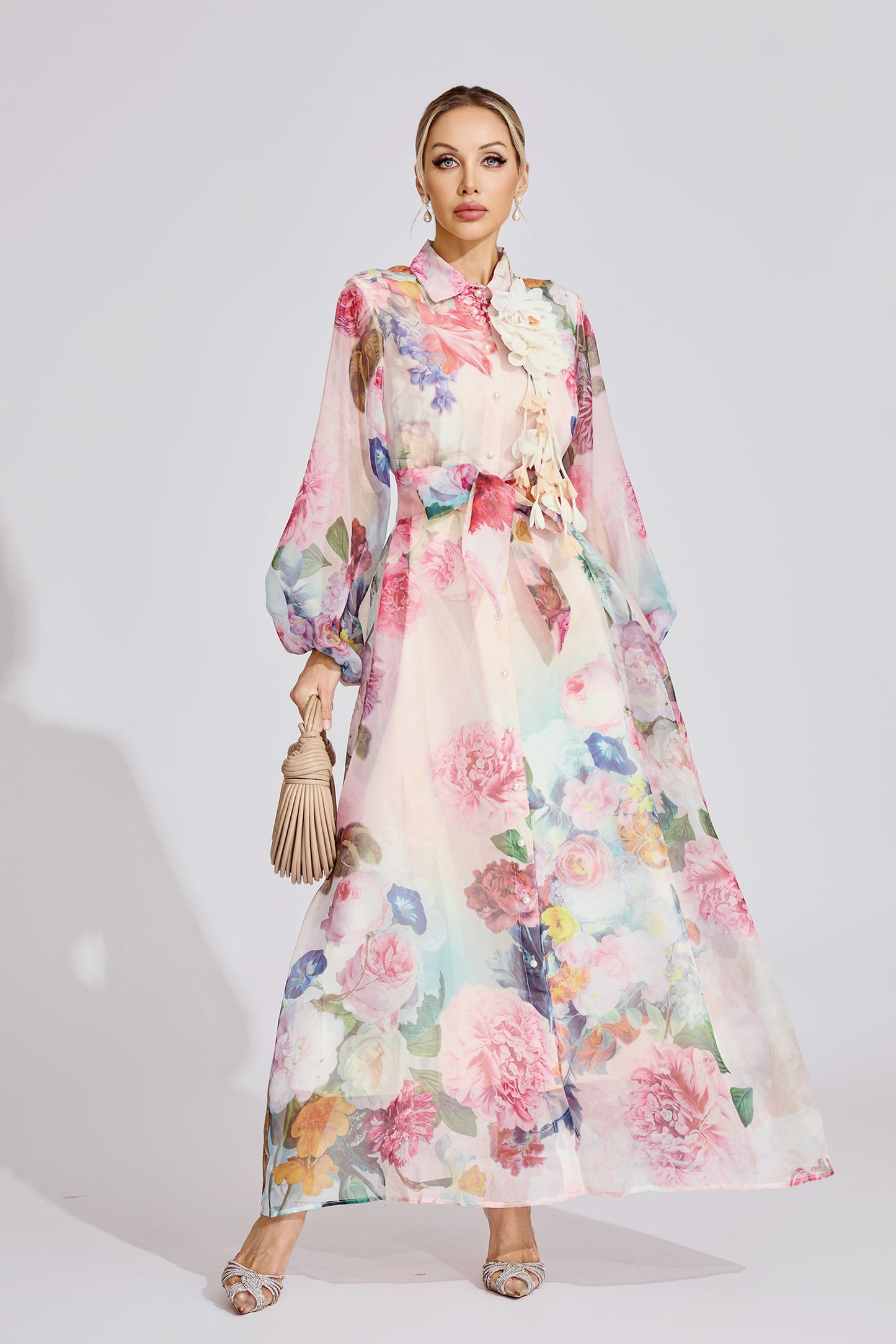 Alma Pink Floral Printed Maxi Dress
