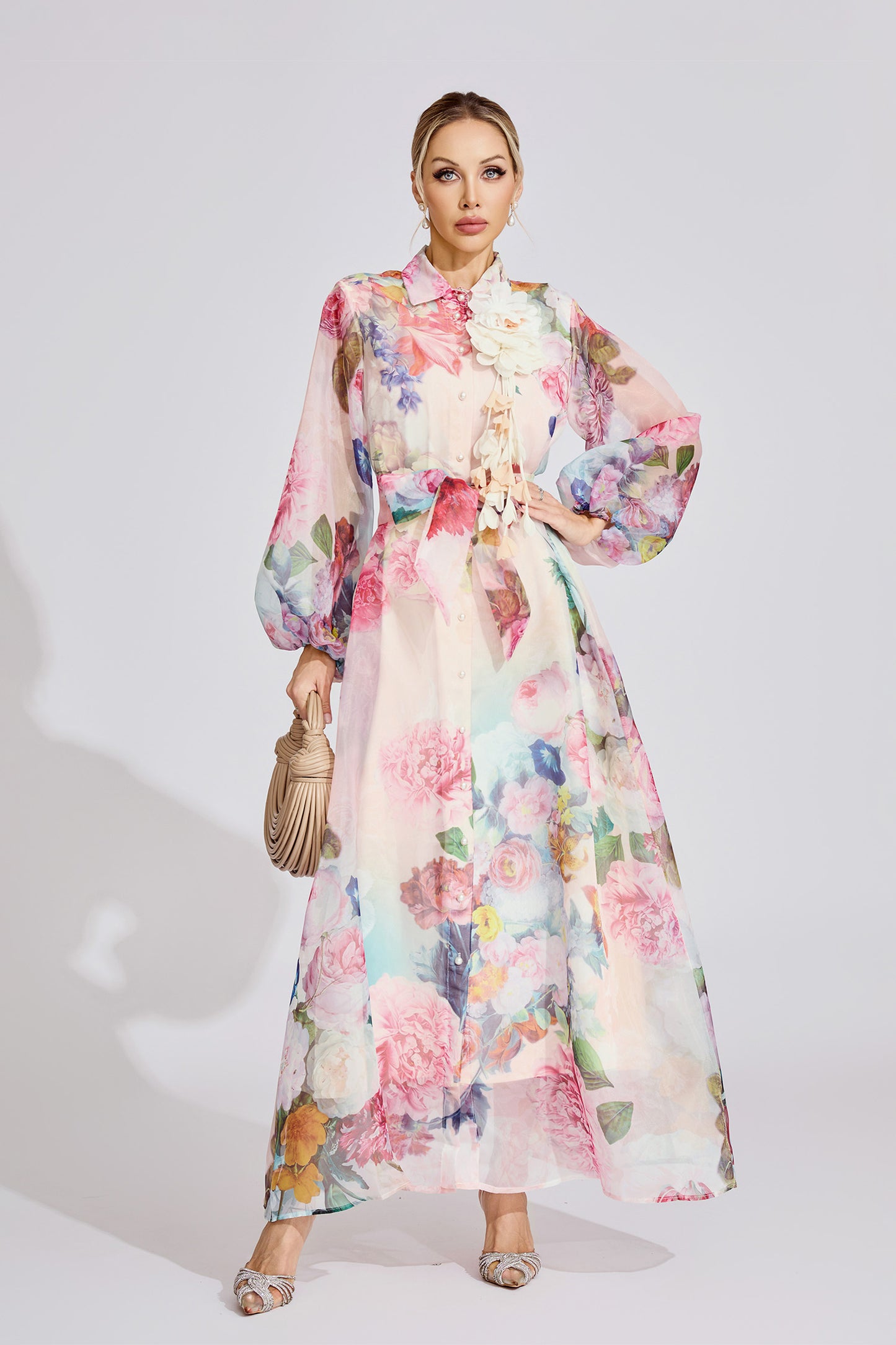 Alma Pink Floral Printed Maxi Dress