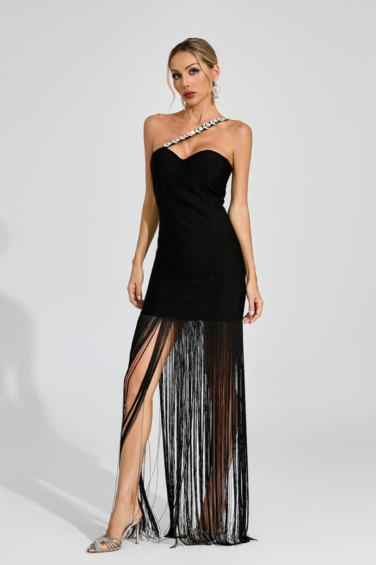 Austin Black One Shoulder Fringe Dress