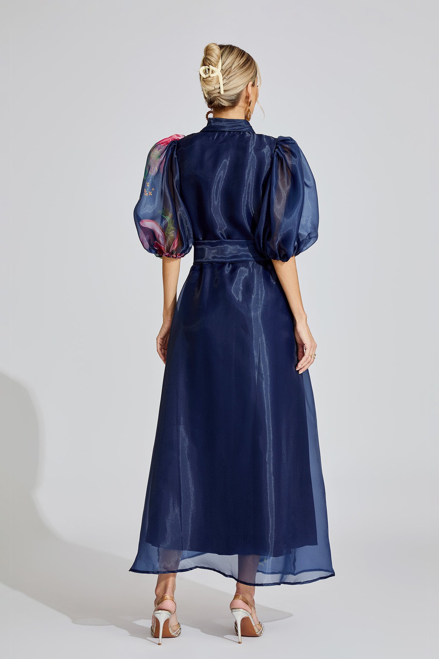 Ava Blue French 3D Floral Maxi Dress