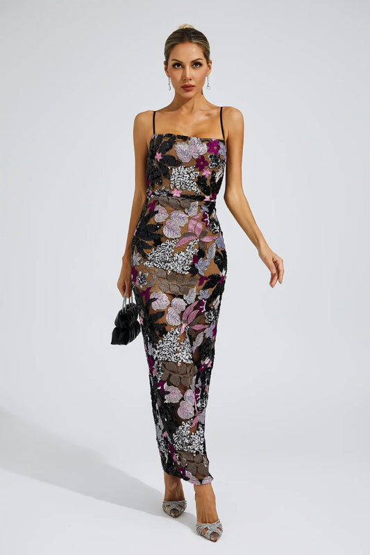 Beau Black Sequins Embroidered Dress