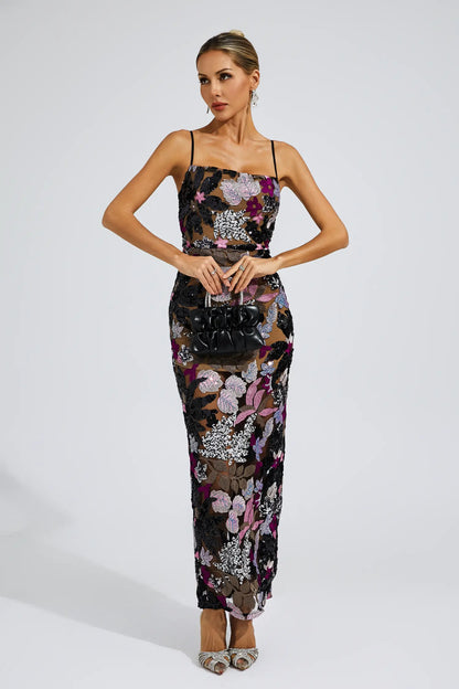 Beau Black Sequins Embroidered Dress