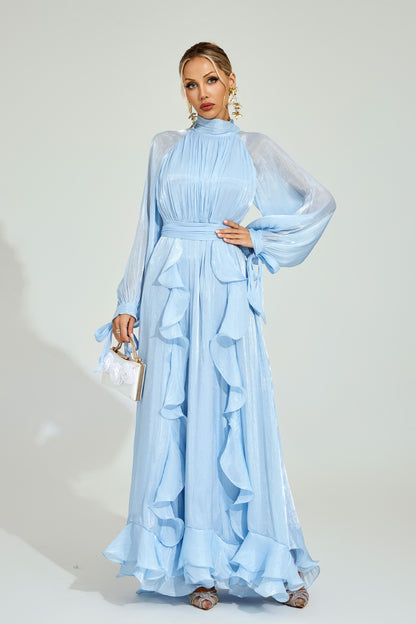 Belloc Blue Ruffled Maxi Dress