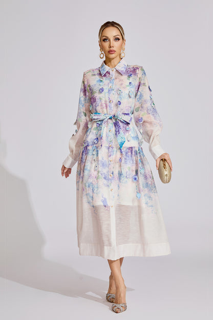Blair  Purple Printed Long Sleeve Dress