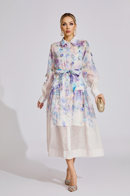 Blair  Purple Printed Long Sleeve Dress