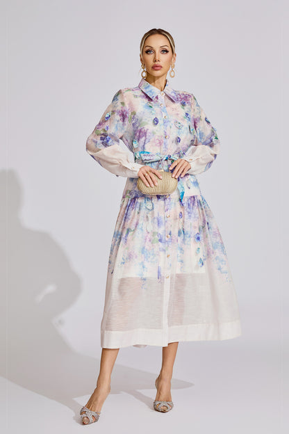 Blair  Purple Printed Long Sleeve Dress