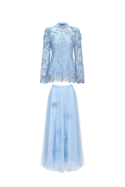 Elizabeth Butterfly Embroidered Lace Maxi Dress