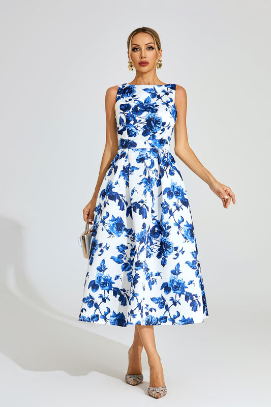 Candice Blue Floral Midi Dress