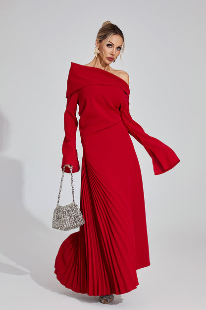 Celeste Red Asymmetric Maxi Dress