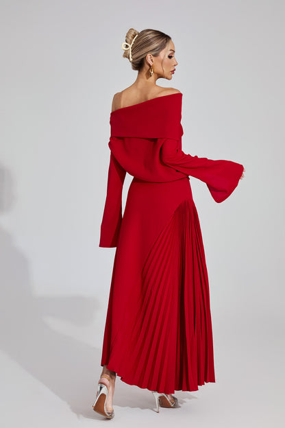 Celeste Red Asymmetric Maxi Dress