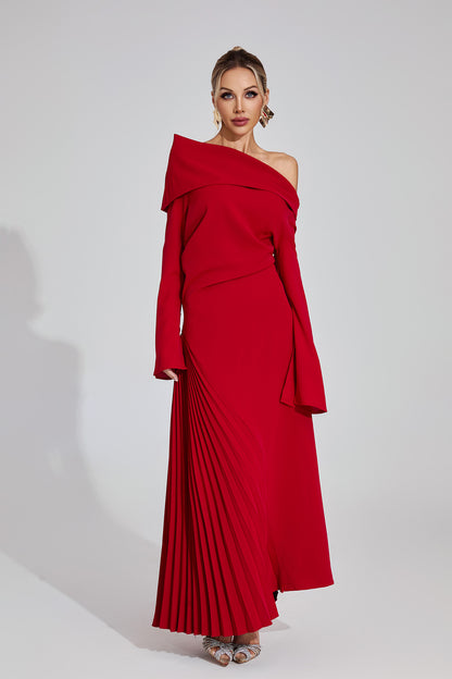 Celeste Red Asymmetric Maxi Dress