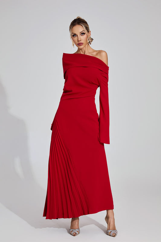 Celeste Red Asymmetric Maxi Dress