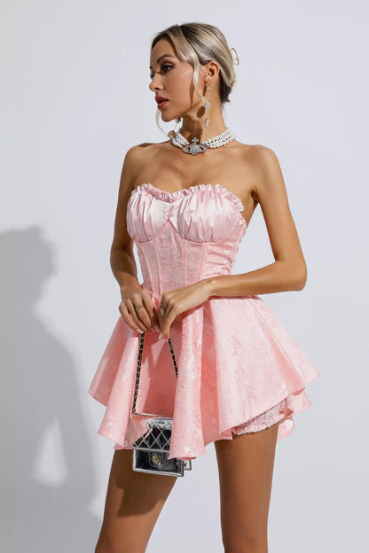 Daleyza Pink Lace Jacquard Bandeau Dress
