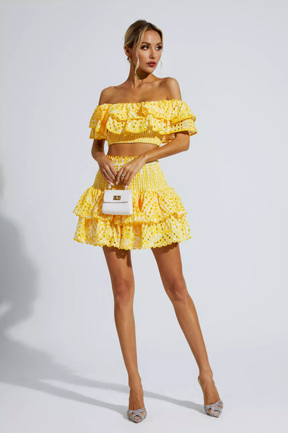 Dorothy Yellow Floral Ruffle Off-Shoulder Set