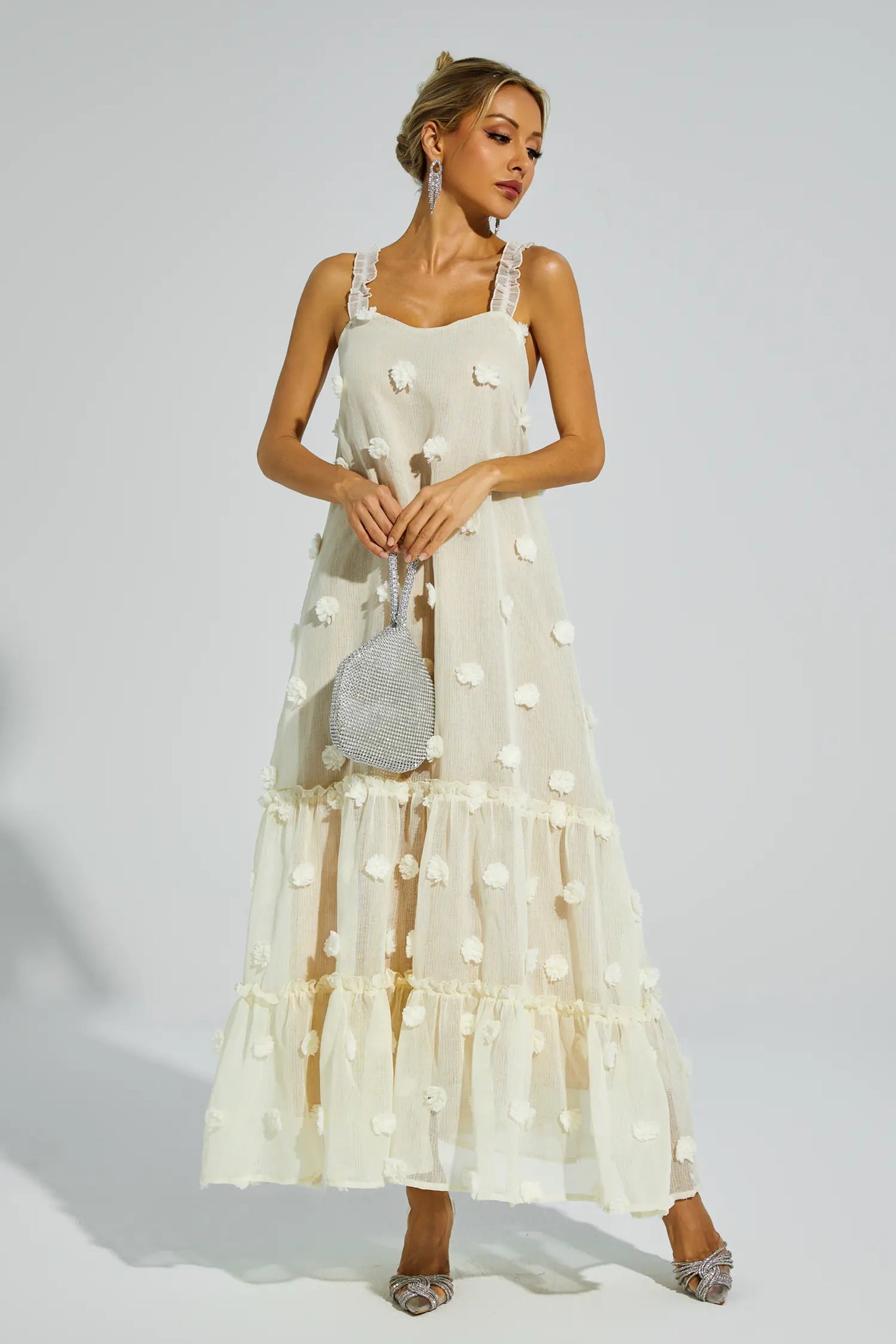 Eartha Apricot Flower Embellished Slip Dress