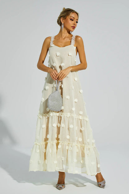 Eartha Apricot Flower Embellished Slip Dress