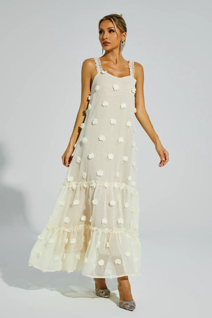 Eartha Apricot Flower Embellished Slip Dress