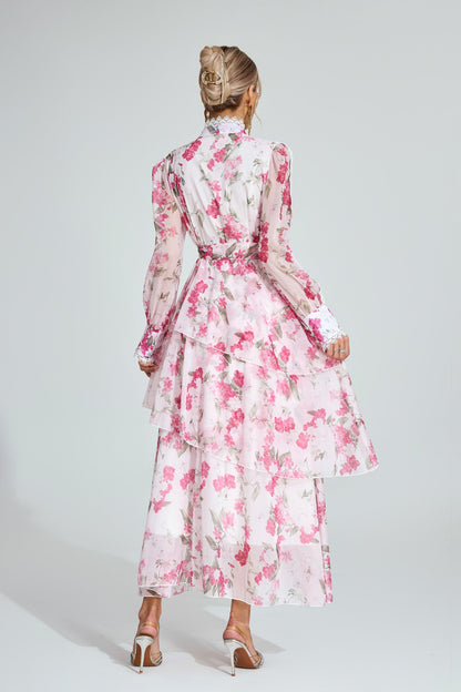 Egbert Pink Floral Chiffon Maxi Dress.
