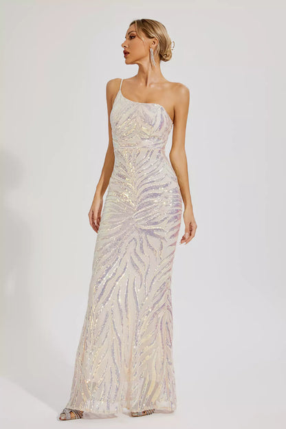 Elia Apricot Sequins One-shoulder Dress